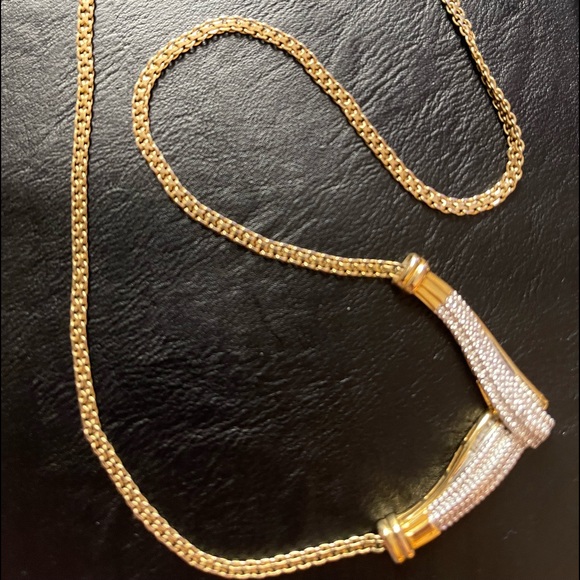 BR SUN Rhinestone and Gold Necklace 16”, Gorgeous! - Picture 5 of 9